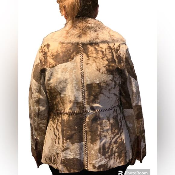 Custom Made Calf Hair Cow Print Detachable Fur Jacket Western Boho Chic - Picture 14 of 15